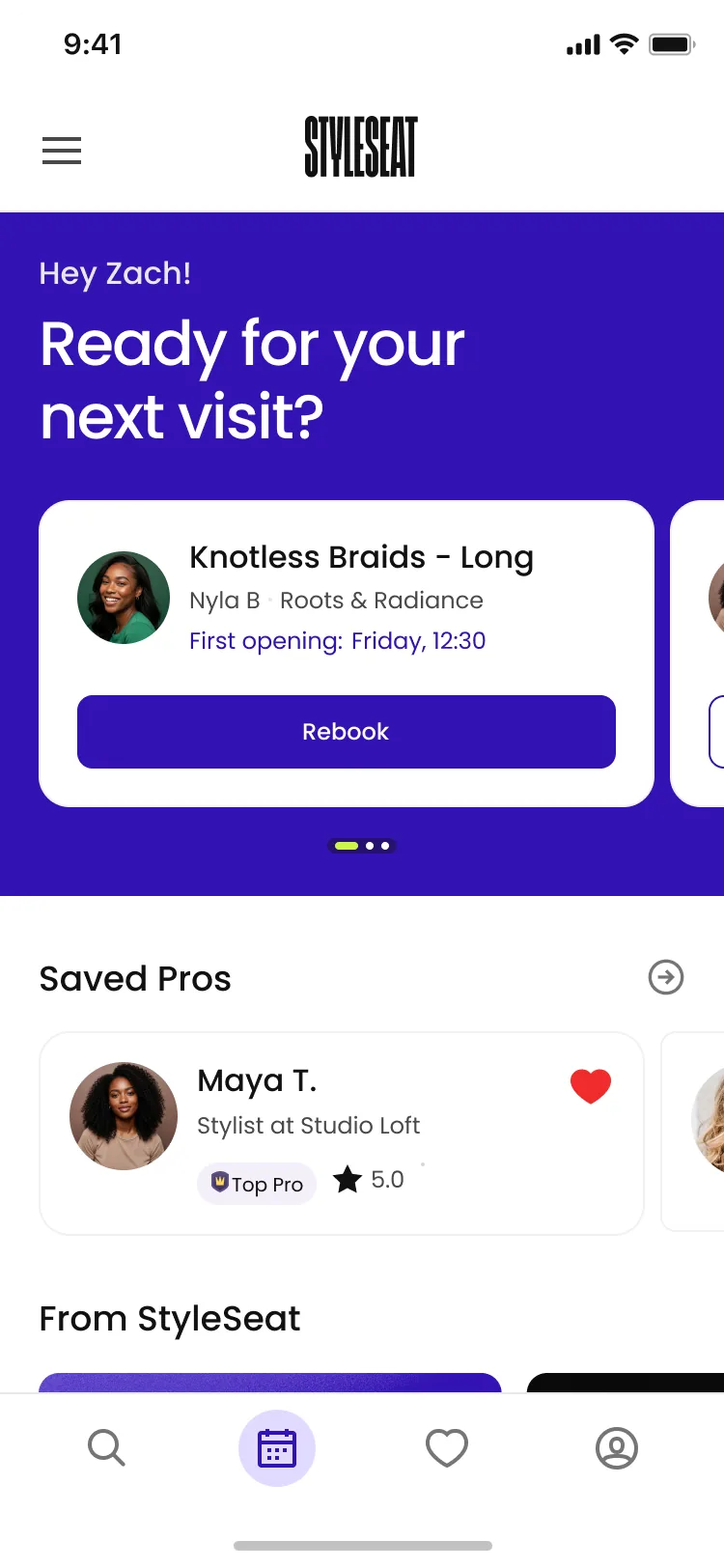The tab leading with rebooking when nothing is upcoming