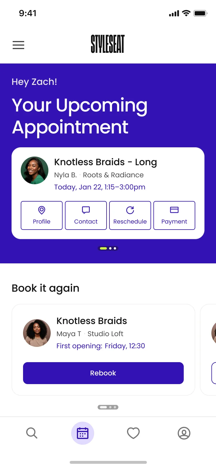 Upcoming appointments at the top of the redesigned tab